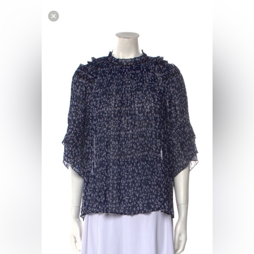 SALONI Navy‎ Floral Ruffle Blouse
